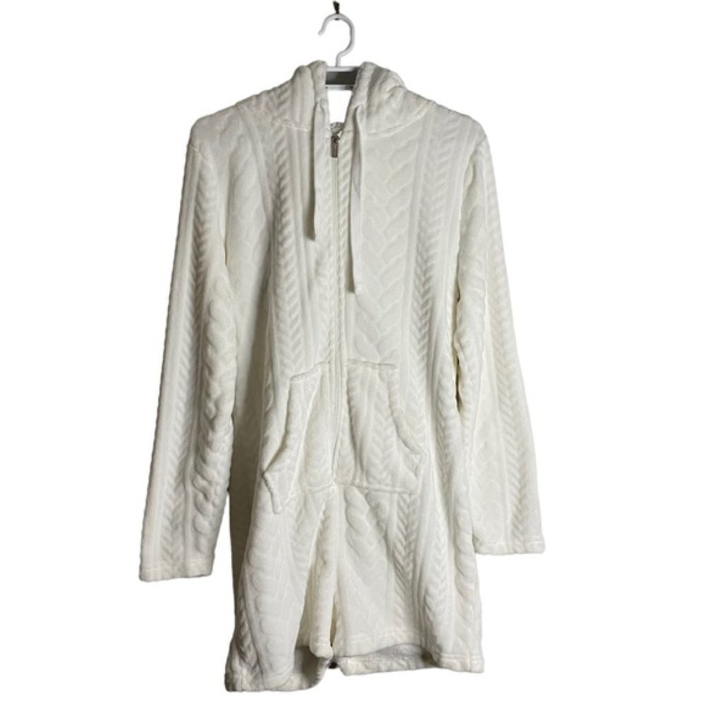 La Vie En Rose Women's Ivory Soft and Cozy Hooded Lounge Romper Sz M/L